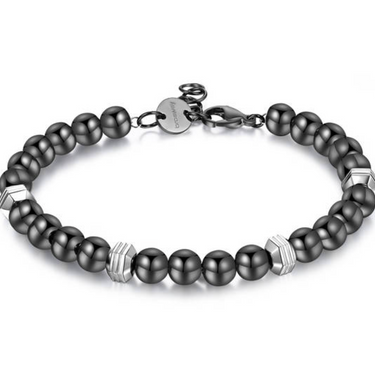 Black Silver Accent Beads Bracelet