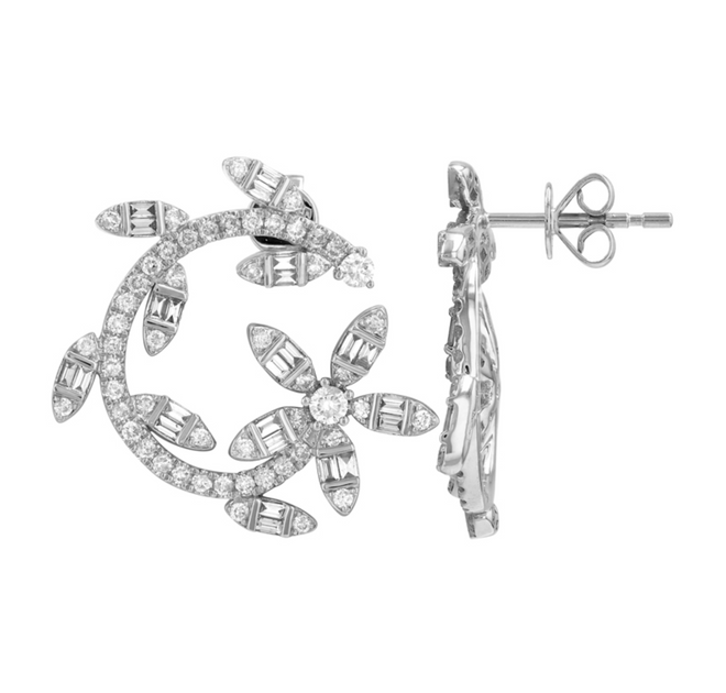 Round & Baguettes Flower Earrings