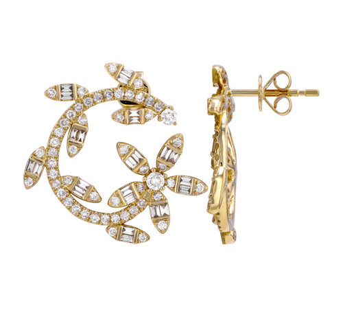 Round & Baguettes Flower Earrings