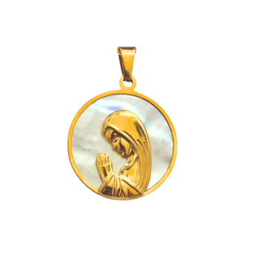 Mother of Pearl Virgen Niña Outline Medal 18KT
