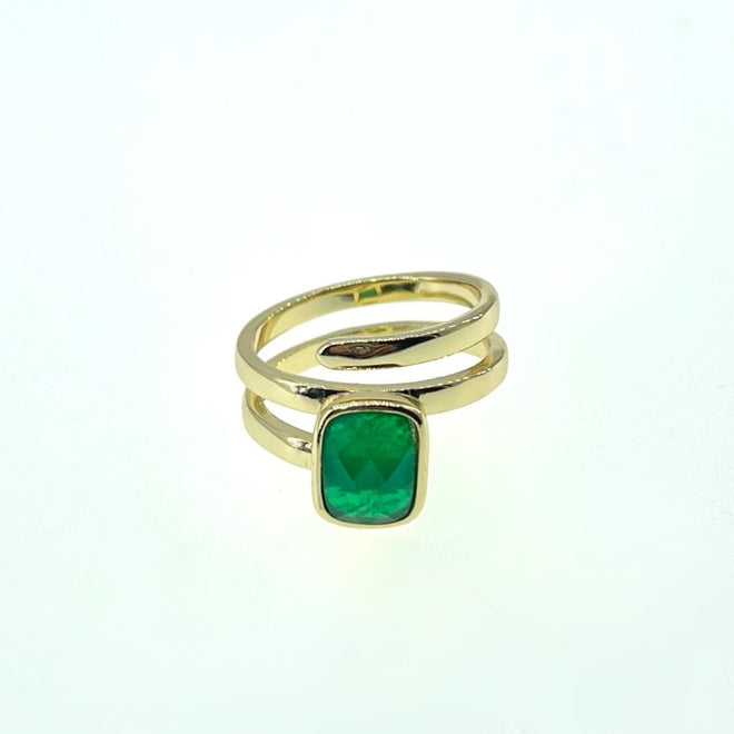 Triple Row Green Gemstone Ring