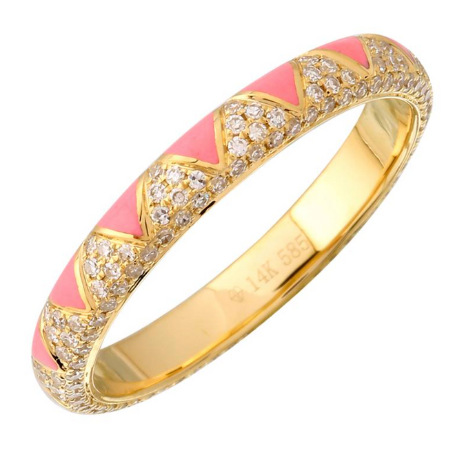 Pink Enamel Zig Zag Diamond Ring