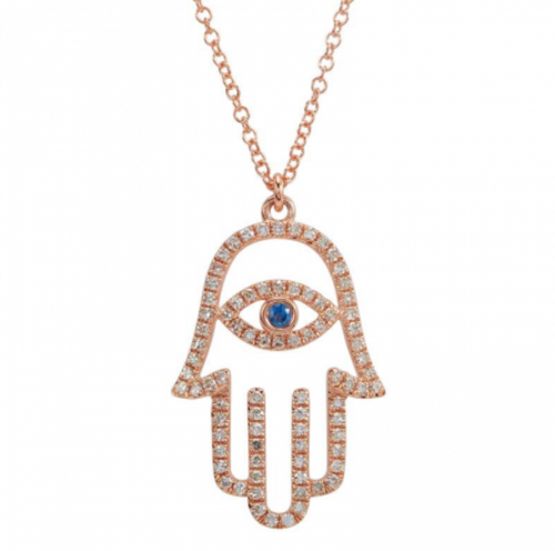 Sapphire Accent Diamond Hamsa Necklace