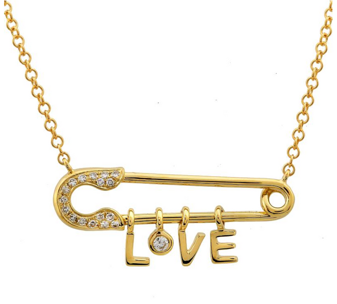 Diamond Safety Pin Personalized Necklace