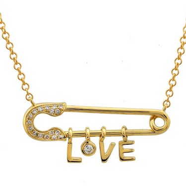 Diamond Safety Pin Personalized Necklace