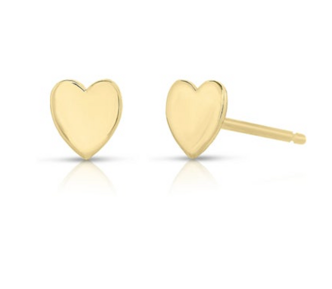 14K Gold Solid Heart Studs