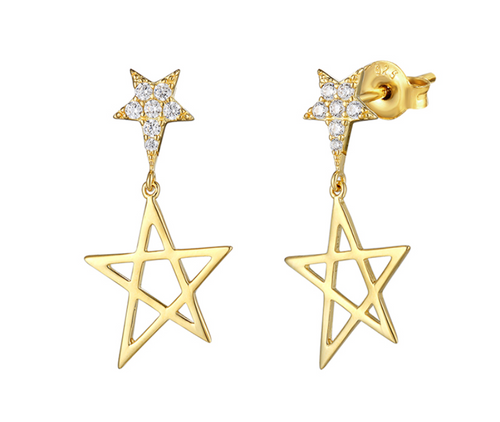 Sparkling Double Star Hanging Studs