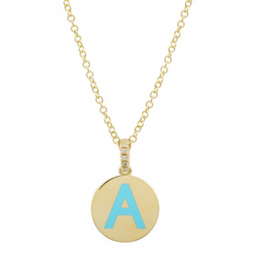 Round Plate Enamel Initial Necklace