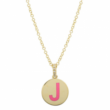 Round Plate Enamel Initial Necklace