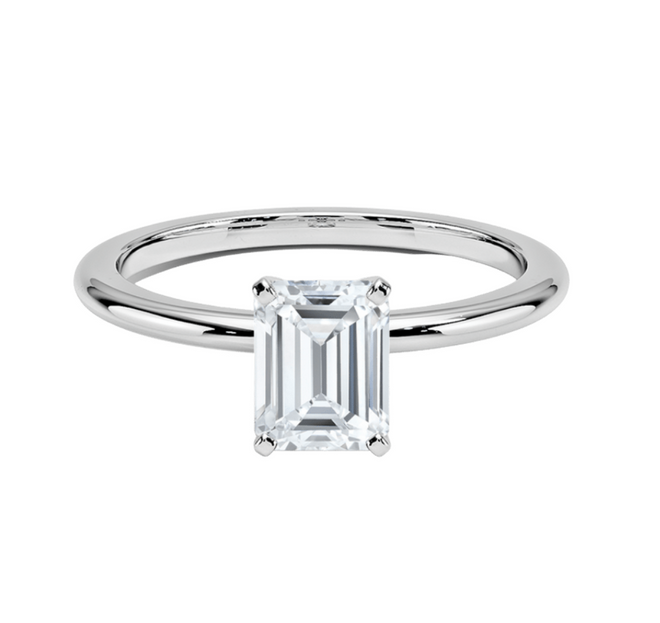 1.50CT Emerald Cut Mounted In Thin White Gold Band