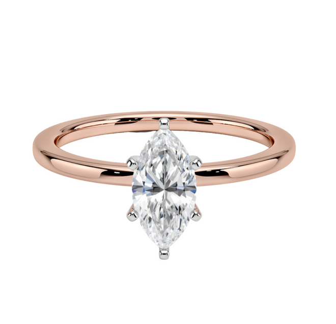 0.70CT Marquise Brilliant Mounted In Thin Rose Gold Band