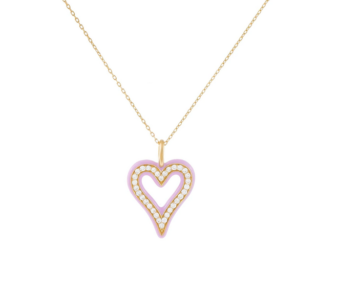 Diamond Enamel Outline Heart Necklace