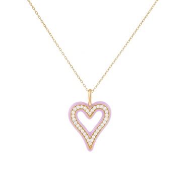 Diamond Enamel Outline Heart Necklace