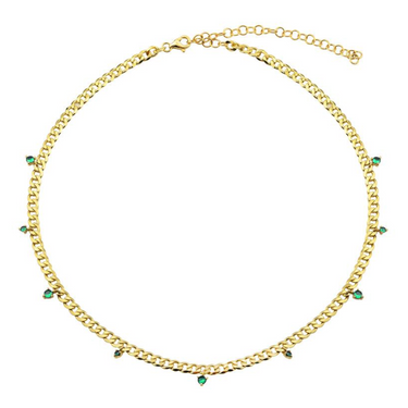 Solid Cuban Hanging Emeralds Necklace