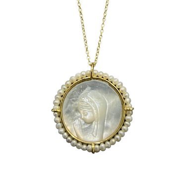 Large Mother Of Pearl Virgen Nina Necklace