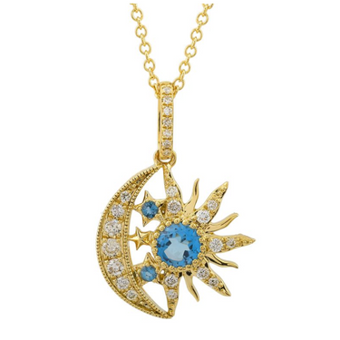 Blue Topaz Moon & Star Necklace