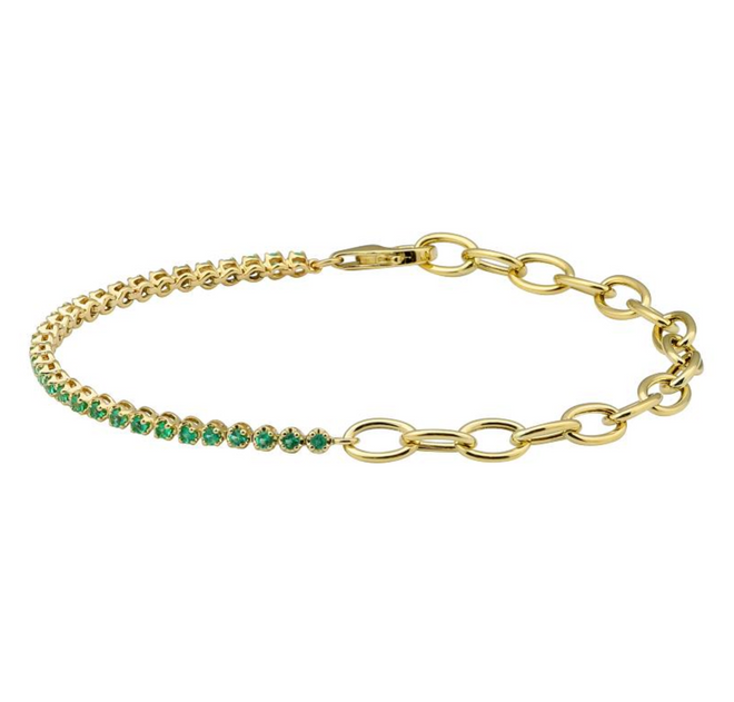 Half Chain Half Gemstones Tennis Bracelet