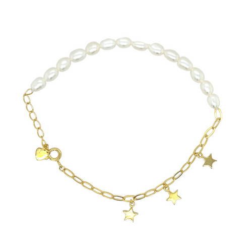Half Pearls Half Link Stars Bracelet