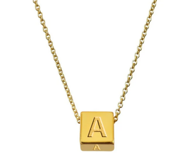 Gold Cube Initial Necklace