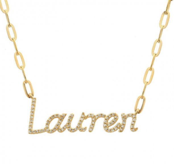Diamond Name Necklace On Paperclip Chain