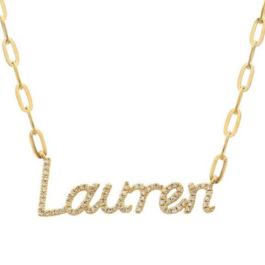 Diamond Name Necklace On Paperclip Chain