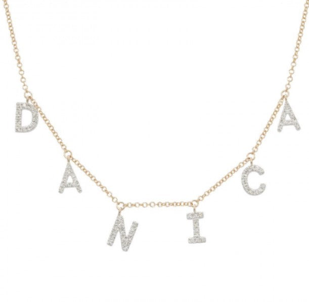 Two Tone Diamond Spaced Name Necklace