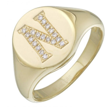 Diamond Initial Signet Ring