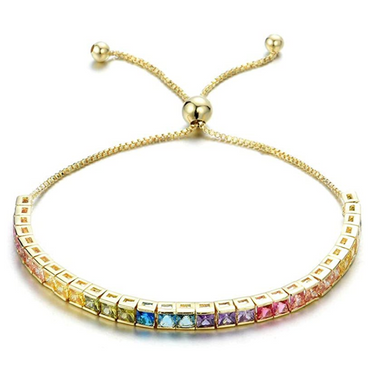 Princess Cut Rainbow Adjustable Bracelet