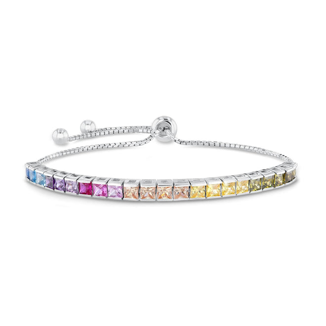 Princess Cut Rainbow Adjustable Bracelet