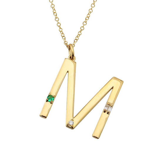 Emerald Accent Diamond Initial Necklace
